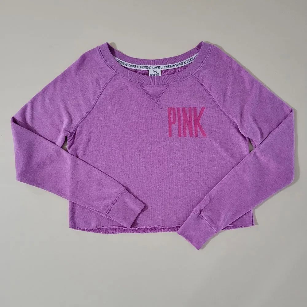 PINK Victoria's Secret Fuschia Crewneck Cropped Long Sleeve Sweatshirt